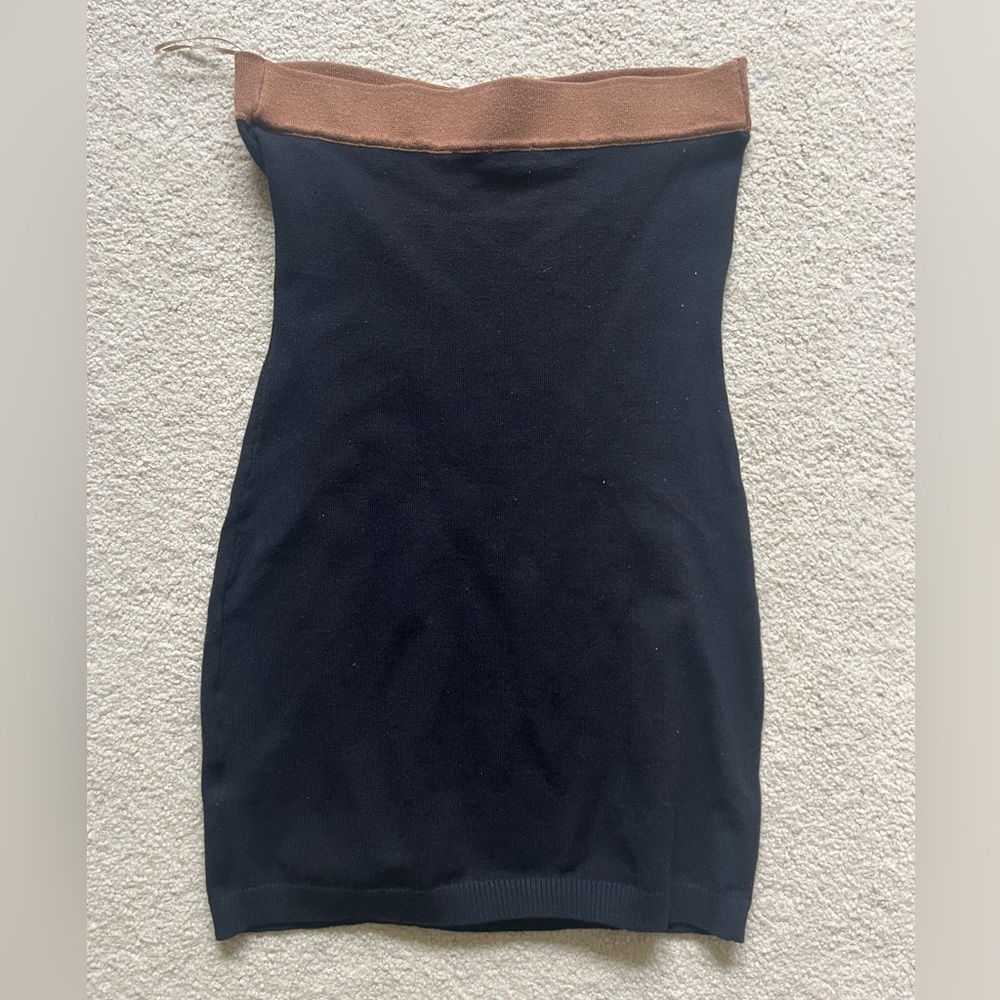 Le Lis Black and Tan Strapless Bodycon Dress